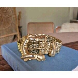 Vintg Gold Braided Belt Chuncky Gold Buckle 80s  90s 36 Inch Long